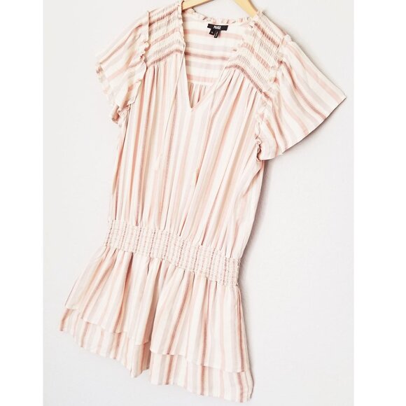 Paige Cristina Ruffle Smocked Tiered Minidress XL Ecru Neutral Boho Beach $199 - Picture 15 of 16
